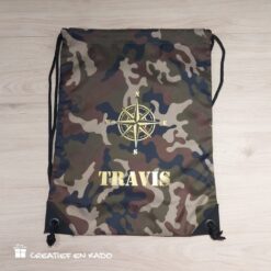 camouflage gymtas met naam Travis