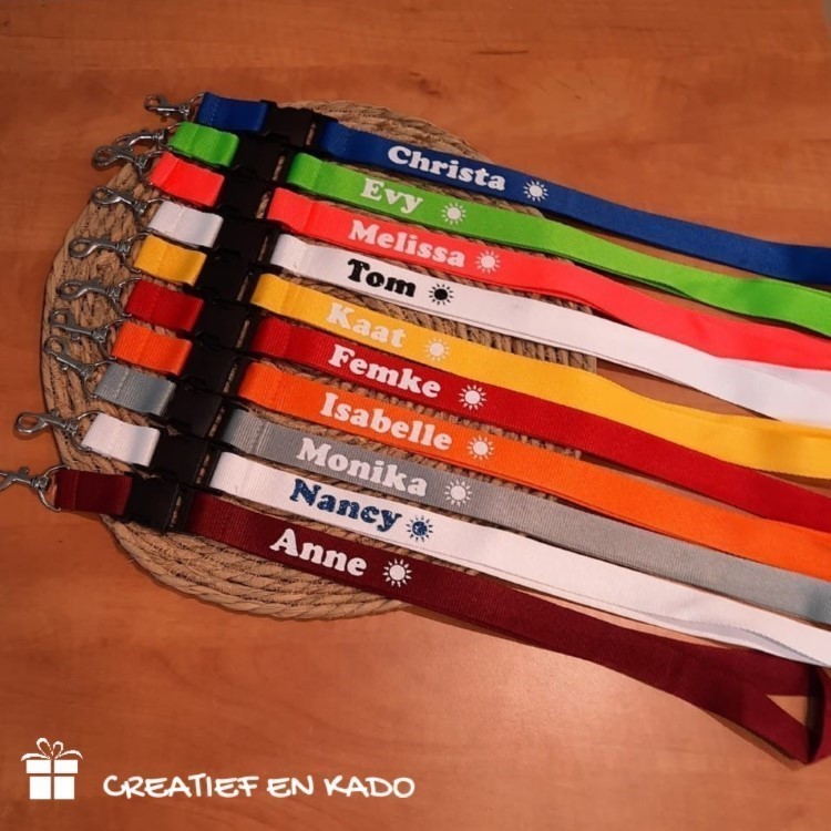 keycords bedrukt met naam in diverse kleuren