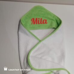 omslagdoek met naam, omslagdoek limewit, Mila