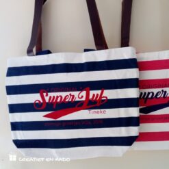 original superjuf tas, strandtas blauw gestreept rood