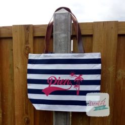 strandtas blauw gestreept met naam