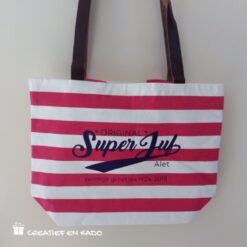 strandtas roze gestreept, tas superjuf