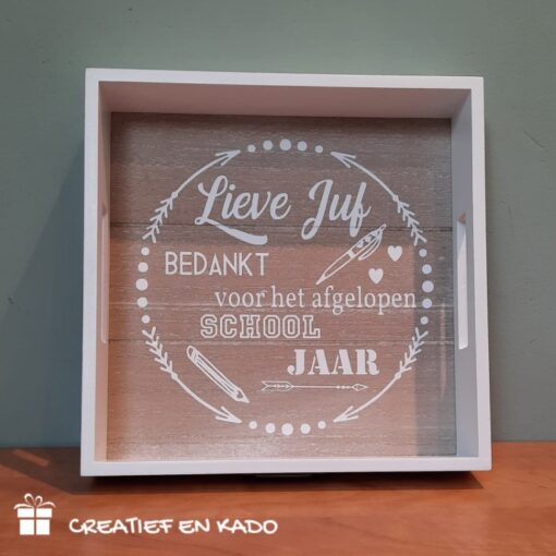 dienblad juf, cadeau juf, cadeau einde schooljaar