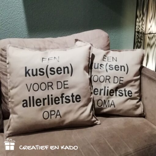 kussenhoes beige voor de allerliefste oma en opa