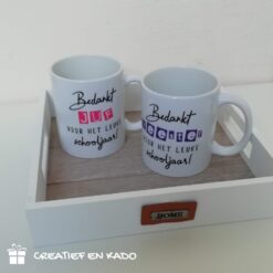 mok bedankt juf, mok bedankt meester, bedankt voor het leuke schooljaar, kado einde schooljaar,