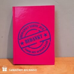 notitieboek roze superjuf, notitieboek naamstempel juf