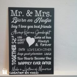 tekstbord Mr & Mrs, cadeau trouwen