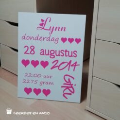 tekstbord geboorte meisje