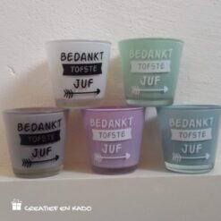 gekleurde theelichtjes bedankt tofste juf
