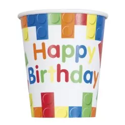 lego beker, bouwblokjes beker, happy birthday beker, kartonnen beker