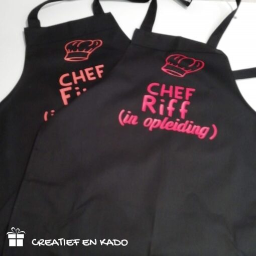 kinderschort met naam, keukenschort chef in opleiding, keukenschort zwart