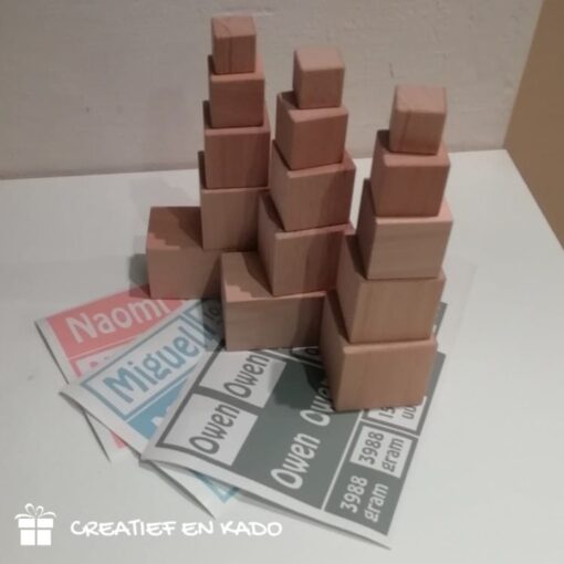 houten blokken geboorte toren, kraamcadeau met naam,