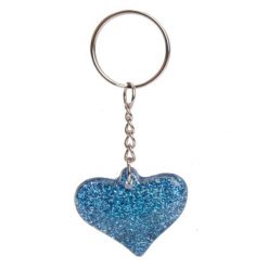 sleutelhanger glitter hart, meiden traktatie, glitter traktatie, glitter hart blauw