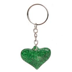 sleutelhanger glitter hart, meiden traktatie, glitter traktatie, glitter hart groen