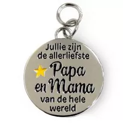 charm for you papa en mama, bedeltje papa en mama, cadeau moederdag, cadeau vaderdag, jullie zijn de allerliefste papa en mama van de hele wereld