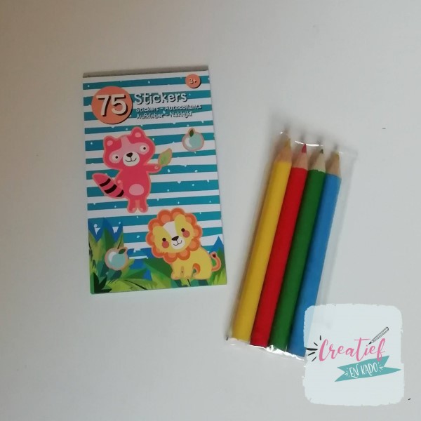 dieren stickerboekje potloodjes traktatie, kleuter traktatie