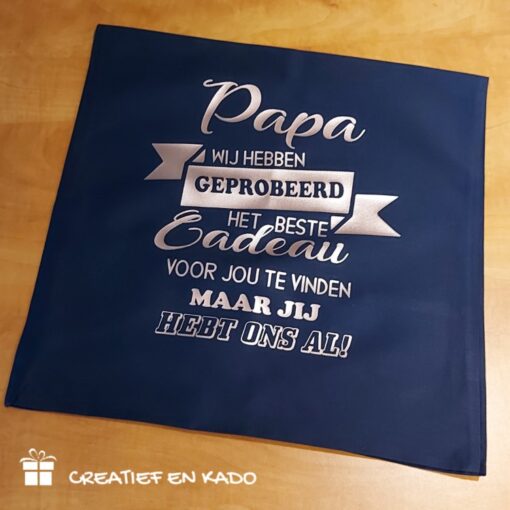 kussenhoes beste cadeau papa, kussenhoes blauw bedrukt, cadeau papa