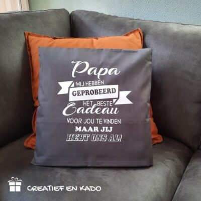 kussenhoes beste cadeau papa, kussenhoes geel, cadeau vaderdag, vaderdag kadoos, vaderdag kado tip