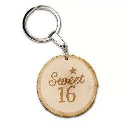 boomschijf sleutelhanger sweet 16, sleutelhanger verjaardag, cadeau verjaardag, 16 jaar