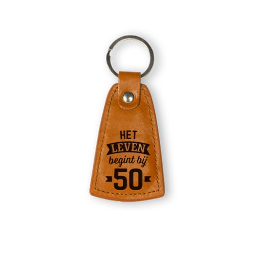 leren sleutelhanger 50, 50 jaar, verjaardag man, verjaardag Abraham, verjaardag Sarah, verjaardag vrouw, cadeau verjaardag