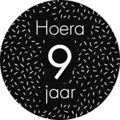 sluitsticker hoera 9 jaar zwart