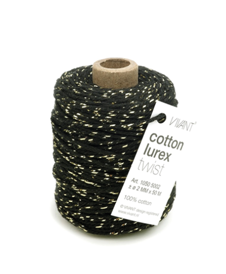 katoenkoord zwart/metallic goud, inpakmateriaal, cadeau touw, kadotouw