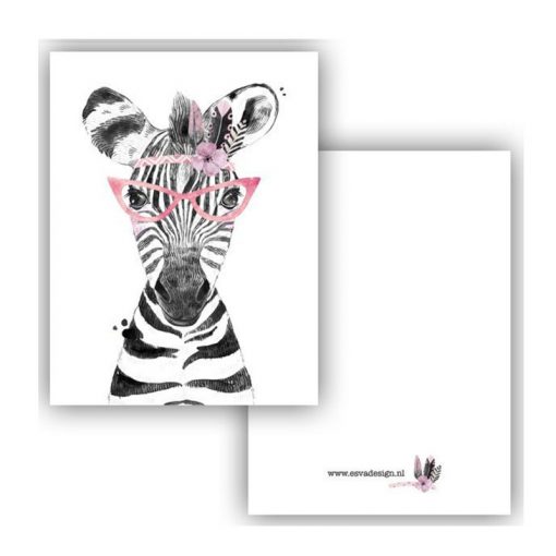 mini kaartje lieve diertjes, mini kaartje lieve zebra meisje
