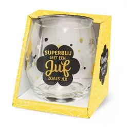 water- wijnglas juf superblij, superblij met een juf zoals jij, cadeau juf, waterglas juf, wijnglas juf