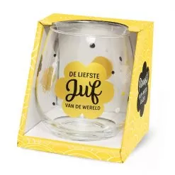 water- wijnglas liefste juf, de liefste juf van de wereld, cadeau juf, cadeau einde schooljaar, waterglas juf, wijnglas juf