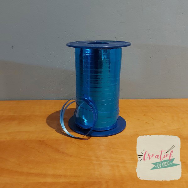 krullint metallic blauw, krullint blauw, cadeau lint blauw