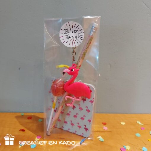 flamingo traktatie, meisjes traktatie, traktatie idee, complete traktatie, flamingo, trakteren