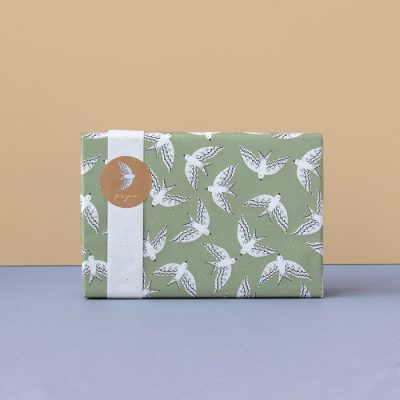 kadopapier birds old green, inpakpapier birds, inpakinspiratie, printje van de week