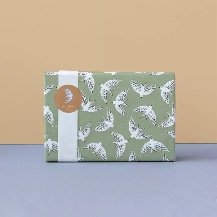 kadopapier birds old green, inpakpapier birds, inpakinspiratie, printje van de week
