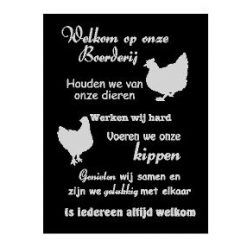 tekstbord welkom op onze boerderij kippen, tekstbord kippenboerderij, tekstbord werk