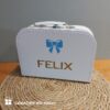 kinderkoffertje met naam, koffertje geboortekaartje, koffertje wit Felix