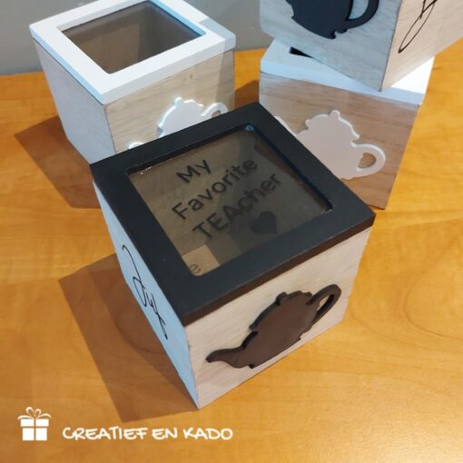 theedoosje juf zwart, kado juf