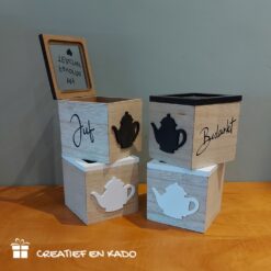 theedoosje juf zwart, theedoosje juf wit, kado juf, kado einde schooljaar