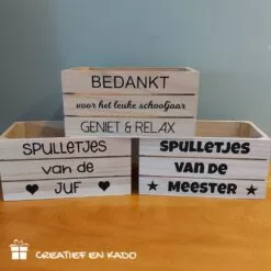 houten kratje juf, houten kratje meester, kado juf, kado meester