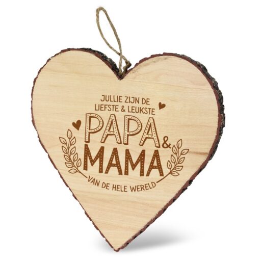 papa & mama hart, mijn hart, houten hart hanger, kado mama en papa