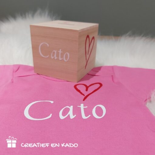 houten spaarpot met naam. kado geboortekaartje, kraamkado, Cato