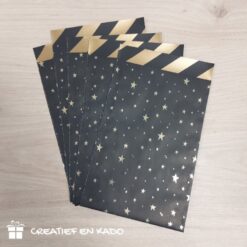kadozakje little stars/stipes goud, kadozakje sterretjes, inpakken kerstmis
