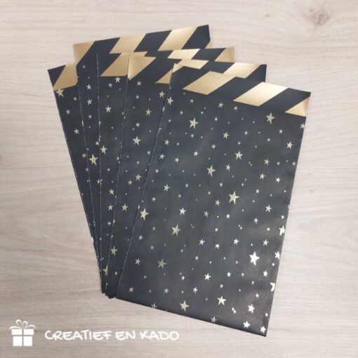 kadozakje little stars/stipes goud, kadozakje sterretjes, inpakken kerstmis