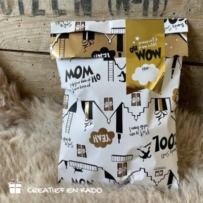 kadozakje sinterklaas cool, inpakinspiratie, kadostickers Sint cool goud, inpakken, inpakinspiratie