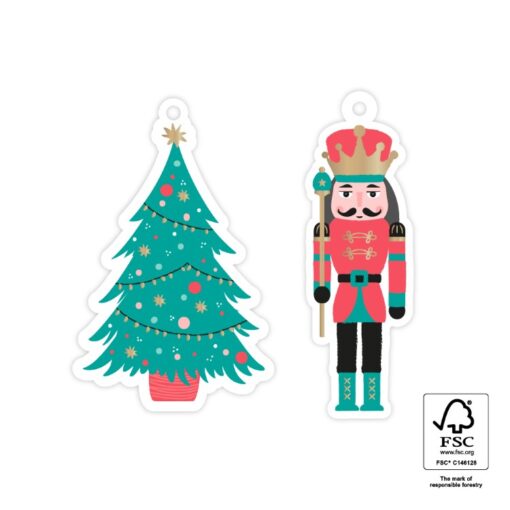kadolabels nutcracker en kerstboom, kadolabels x-mas, kerstlabels, inpakken kerstmis