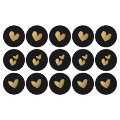kadostickers solo hearts zwart goud, sluitsticker hartjes, inpakken