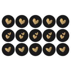 kadostickers solo hearts zwart goud, sluitsticker hartjes, inpakken