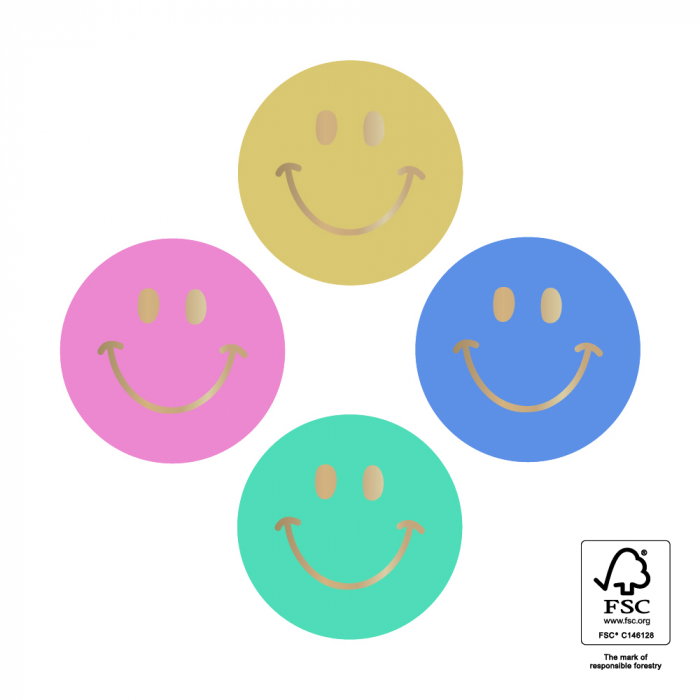 Kadostickers smiley mini colorful – 4 stuks, om je cadeau mooi in te pakken