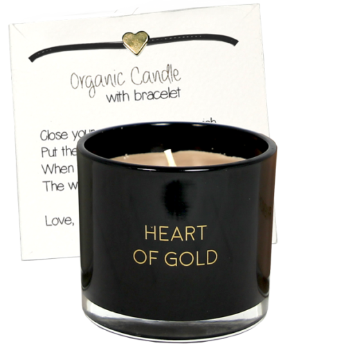 geurkaars met wensarmband heart of gold, sojawas kaars, warm cashmere geurkaars
