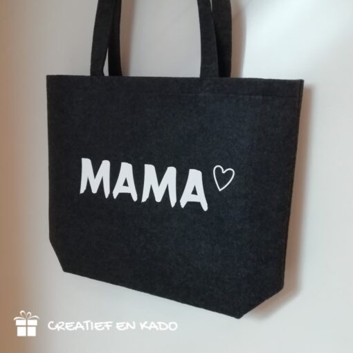 vilten shopper mama + hartje, vilten tas, kado moederdag