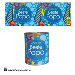 bliklabel beste papa, snoepblik beste papa, kado papa, verjaardag papa, Vaderdag